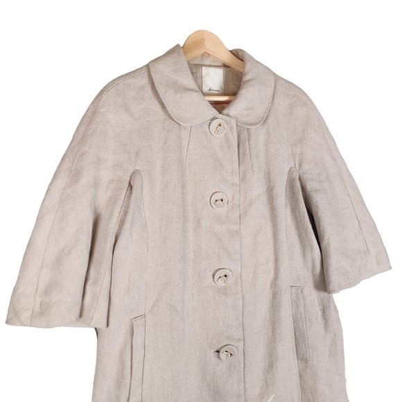 Elevenses Anthropologie Peacoat Womens 8 Beige Linen Embroidered Artsy Retro - Picture 3 of 12